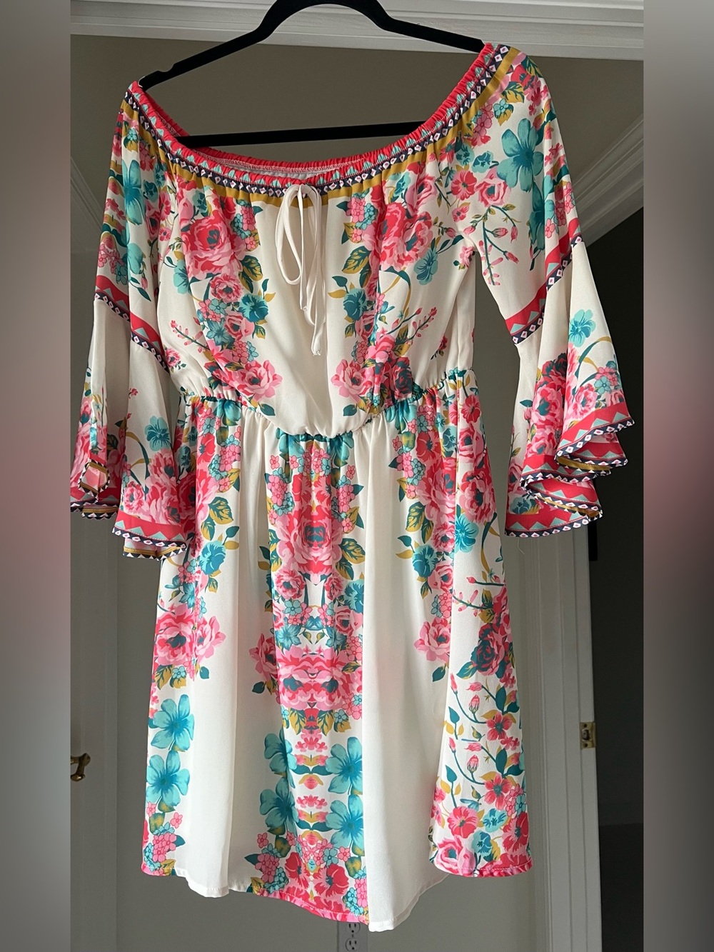 Jealous Tomato Cream Blouse with Pink and Teal Trim